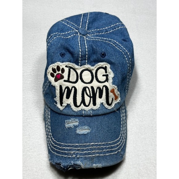 Kbethos Dog Mom Blue Baseball Hat Cap Adjustable Strap Denim Distressed - Picture 1 of 10